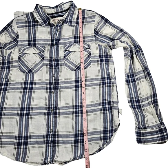 Girl Crazy Juniors Classic Long Sleeve Button Down, Blue/White Plaid, Medium - Picture 10 of 12